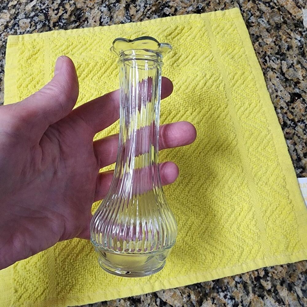 Vintage 6 inch clear bud vase ribbed glass Randall brand